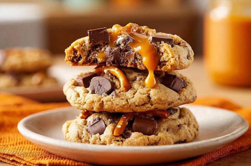 Karamell-Pretzel-Schoko-Cookies (Nie wieder flache Cookies!)