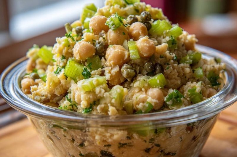 Knackiger Kichererbsen-Couscous-Salat mit Sellerie und Kapern (Nie wieder matschige Kichererbsen!)