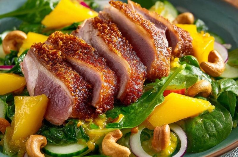 Knusprige Entenbrust auf Mangosalat