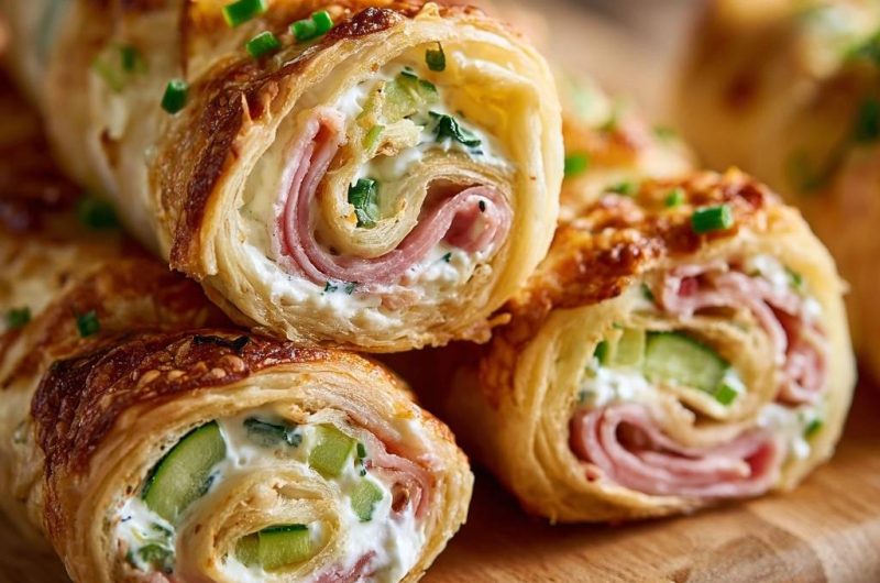 Knusprige Schinken-Gurken-Blätterteigrollen
