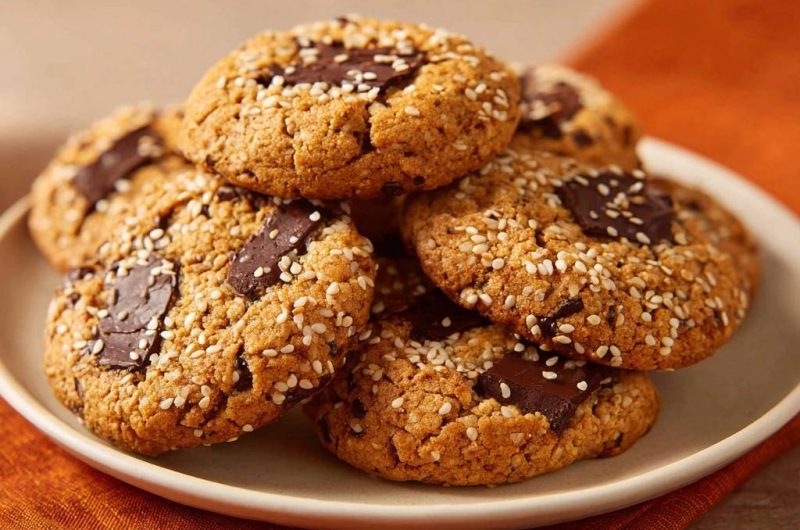 Knusprige Sesam-Schoko-Hafercookies