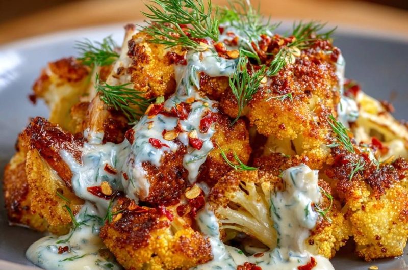 Knuspriger Blumenkohl mit Dill-Chili-Soße