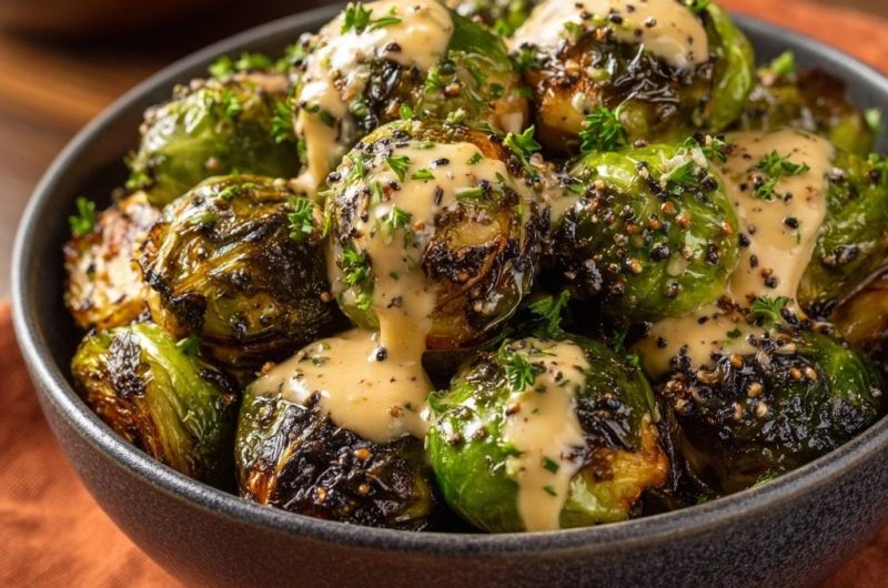 Knuspriger Ofen-Rosenkohl mit Tahini-Creme