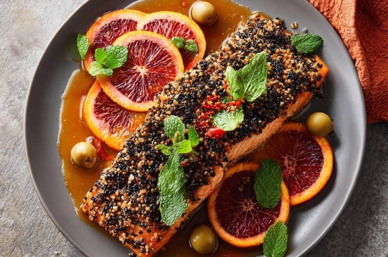 Knuspriger Sesam-Lachs mit Blutorange