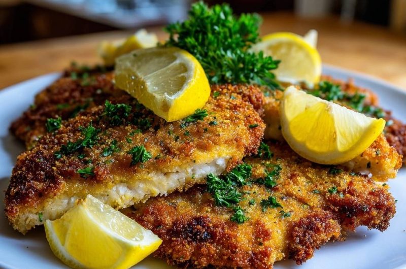 Knuspriges Fischschnitzel mit Zitrone (Nie wieder abfallende Panade!)