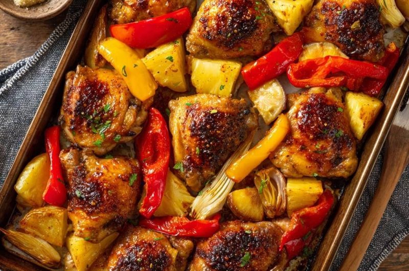 Knuspriges Hähnchen mit Ofengemüse