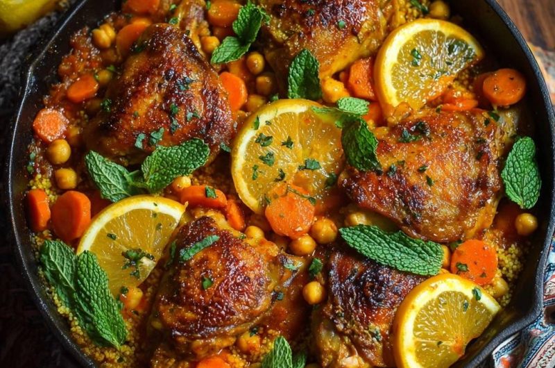 Marokkanischer Hähnchen-Couscous mit Orange & Kichererbsen