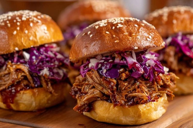 Pulled Rind-Burger mit knackigem Rotkohl-Coleslaw
