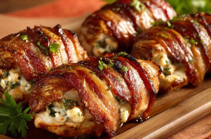 Bacon-gewickelte Hähnchenbrüste mit Spinat-Feta-Füllung (Nie wieder trockenes Hähnchen!)