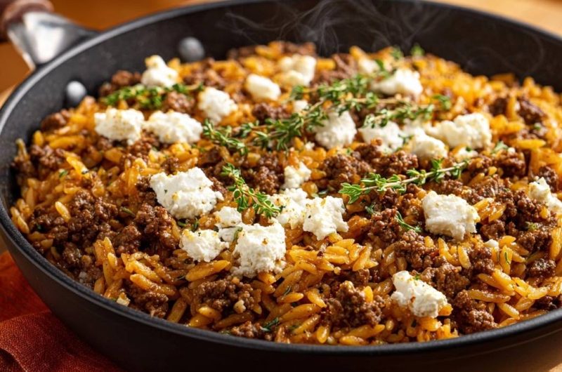 Saftiger Hack-Orzo mit Feta und Thymian