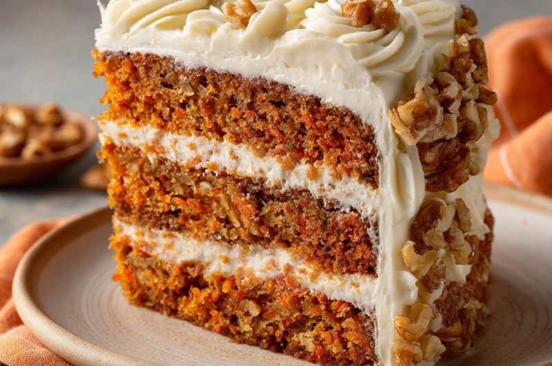 Saftiger Walnuss-Karottenkuchen mit Frischkäse-Frosting