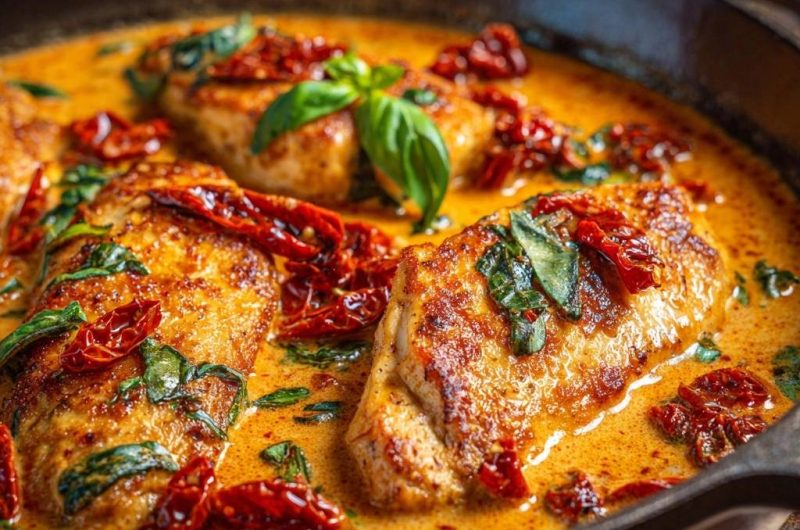 Saftiges Hähnchen mit Sonnentomaten-Cremesoße