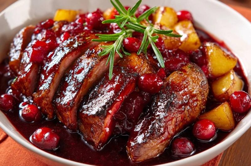 Saftiges Rindfleisch mit Preiselbeer-Ananas-Soße