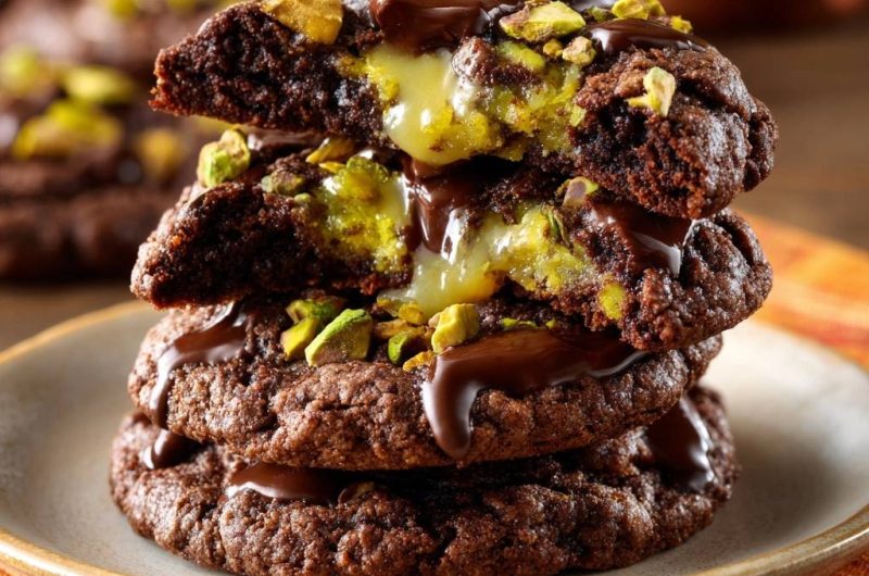 Schoko-Pistazien-Cookies mit cremiger Füllung (Nie wieder auslaufende Füllung!)