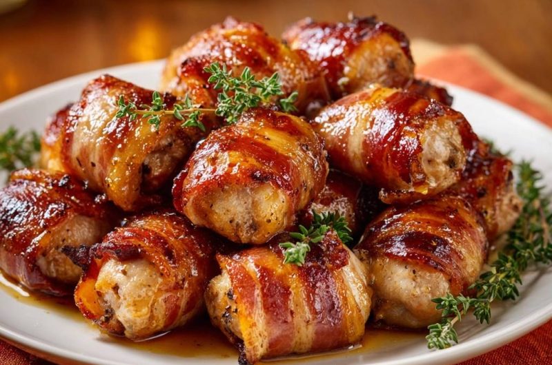 Speck-gewickelte Honig-Thymian-Hühner-Happen