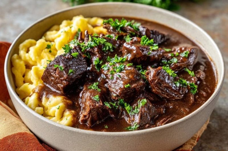 Zartes Rindergulasch mit Spätzle