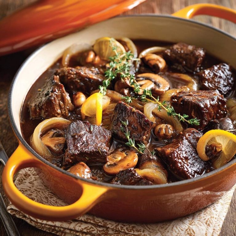 Zartes Rindfleisch mit Pilzen und Zwiebeln – Rezept