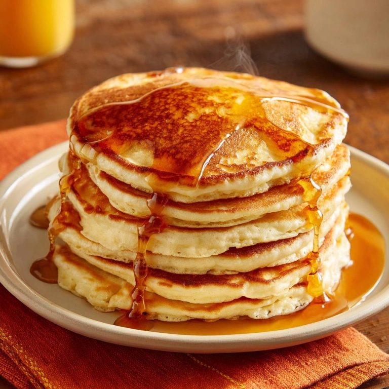 Amerikanische Pancakes mit Ahornsirup, detaillierte Nahaufnahme eines dampfenden, fluffigen Stapels mit golden brauner Kruste.