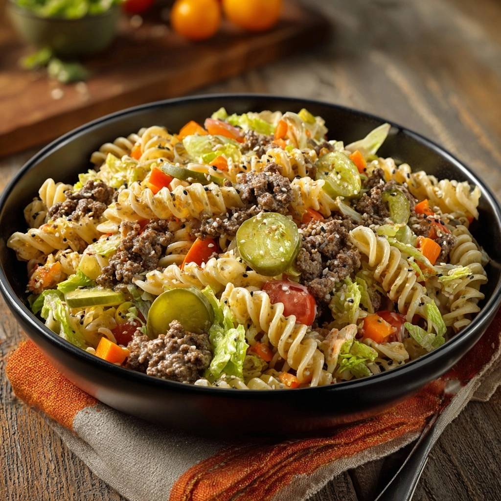 Asiatischer Hack Nudelsalat Nahaufnahme 1 Asiatischer Hack-Nudelsalat krümelig & knackig in einer Schüssel mit Nahaufnahme der Zutaten.