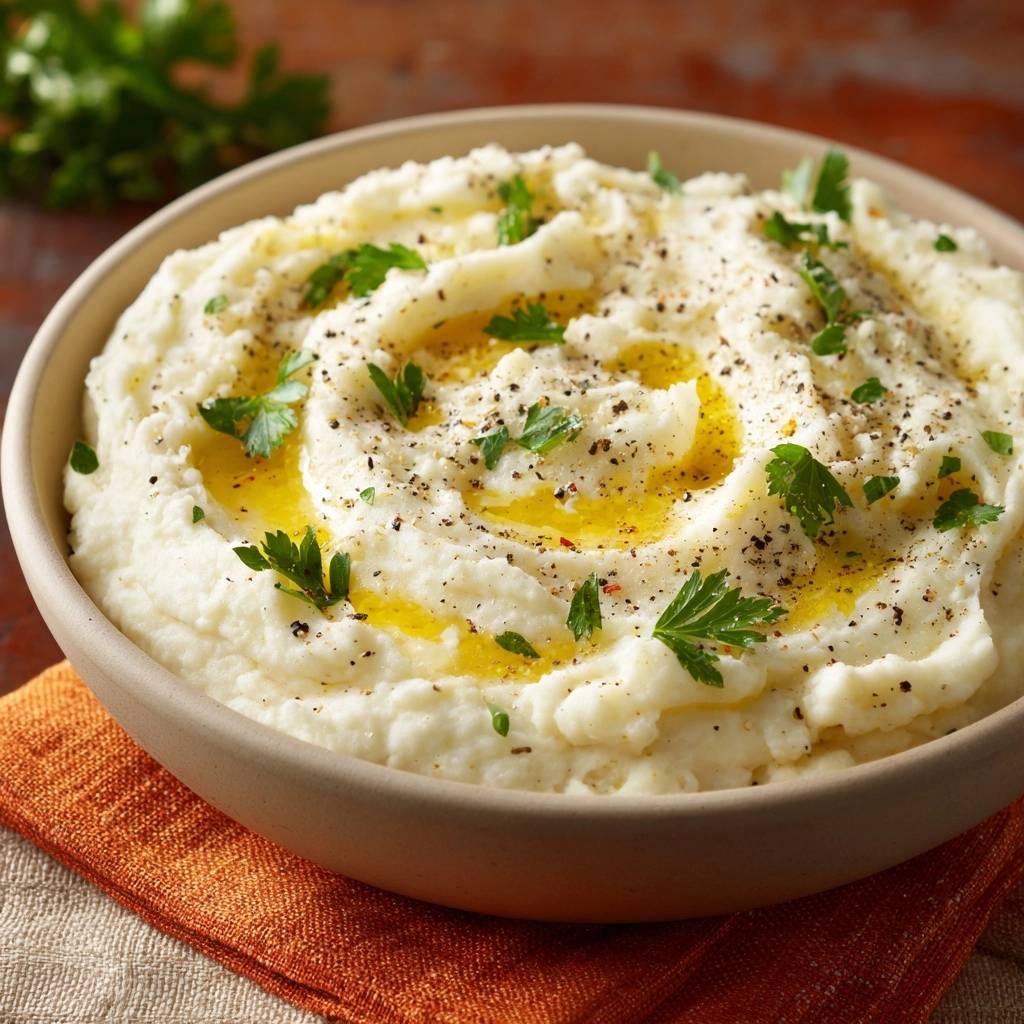 Cremiges Kartoffelpuerree Garniert Mit Kraeutern 1 Cremiges Kartoffelpüree – Rezept ohne Klümpchen, garniert mit frischer Petersilie und einem Schuss Öl