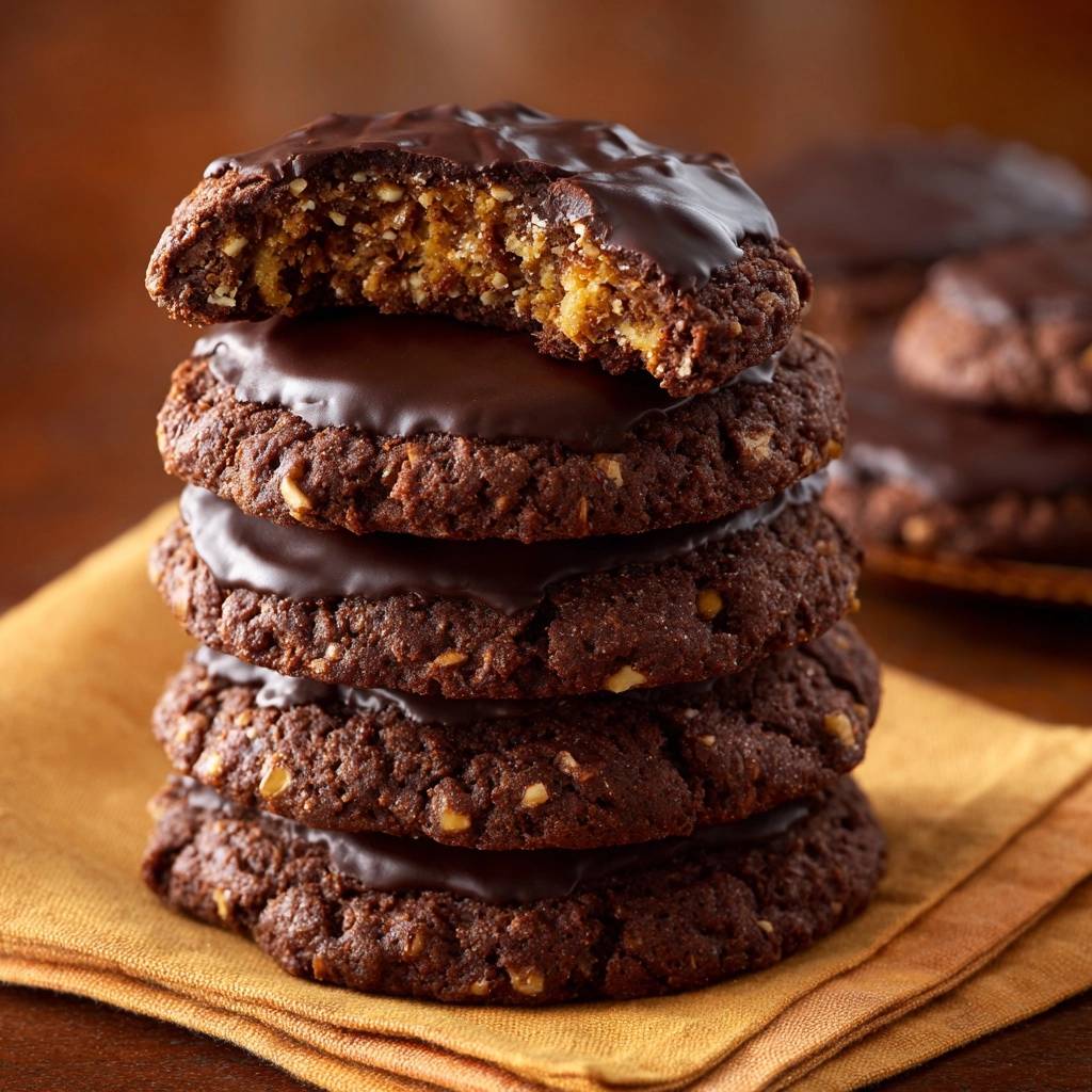 Knusprige Karotten-Schoko-Cookies mit einem angeschnittenen Keks, der die innere Textur zeigt
