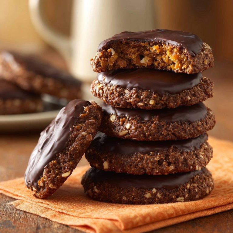 Knusprige Karotten-Schoko-Cookies – nie matschig! gestapelt und angeschnitten, mit einem Blick auf das saftige Innere.