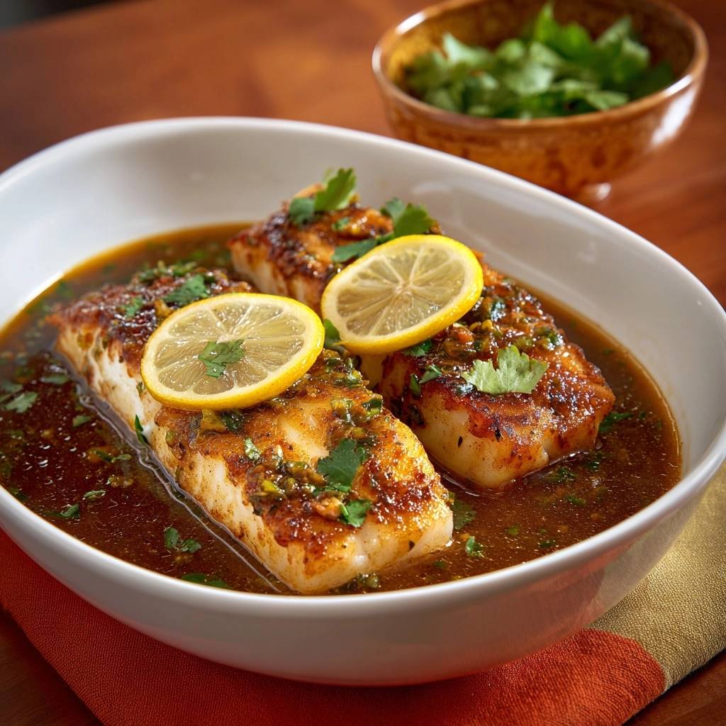 Zitronen-glasiertes Fischfilet mit Koriander