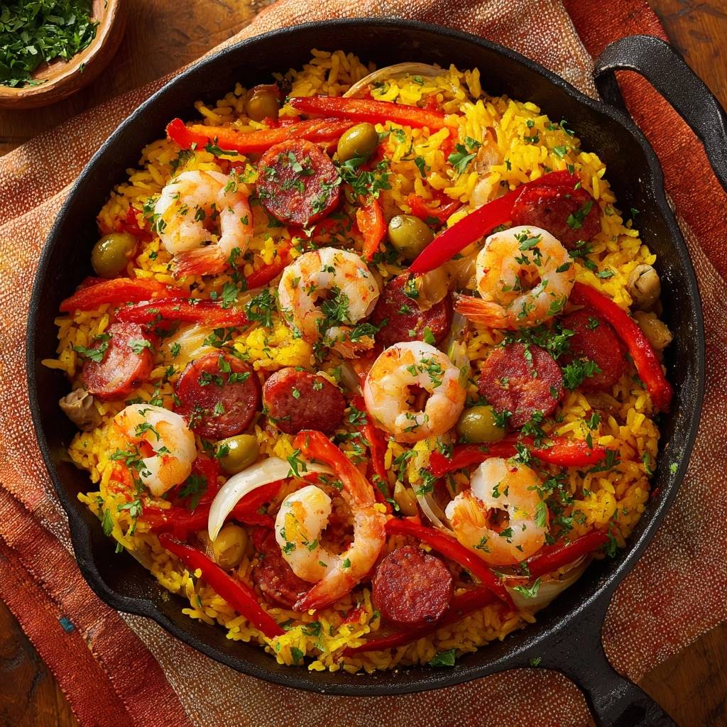 Würzige Garnelen-Pfanne mit Reis