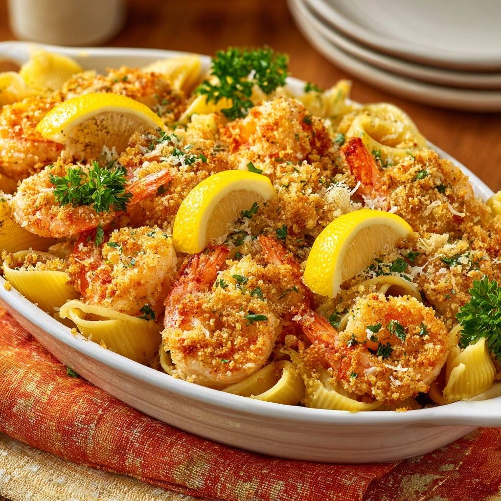 Knusprige Zitronen-Garnelen auf Farfalle