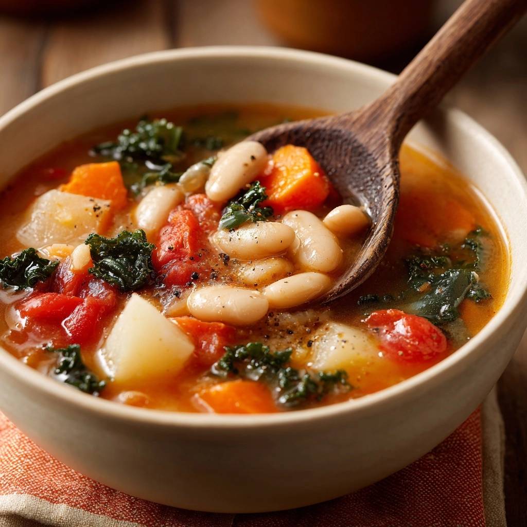 Rustikaler Tomaten-Bohnen-Eintopf mit Grünkohl