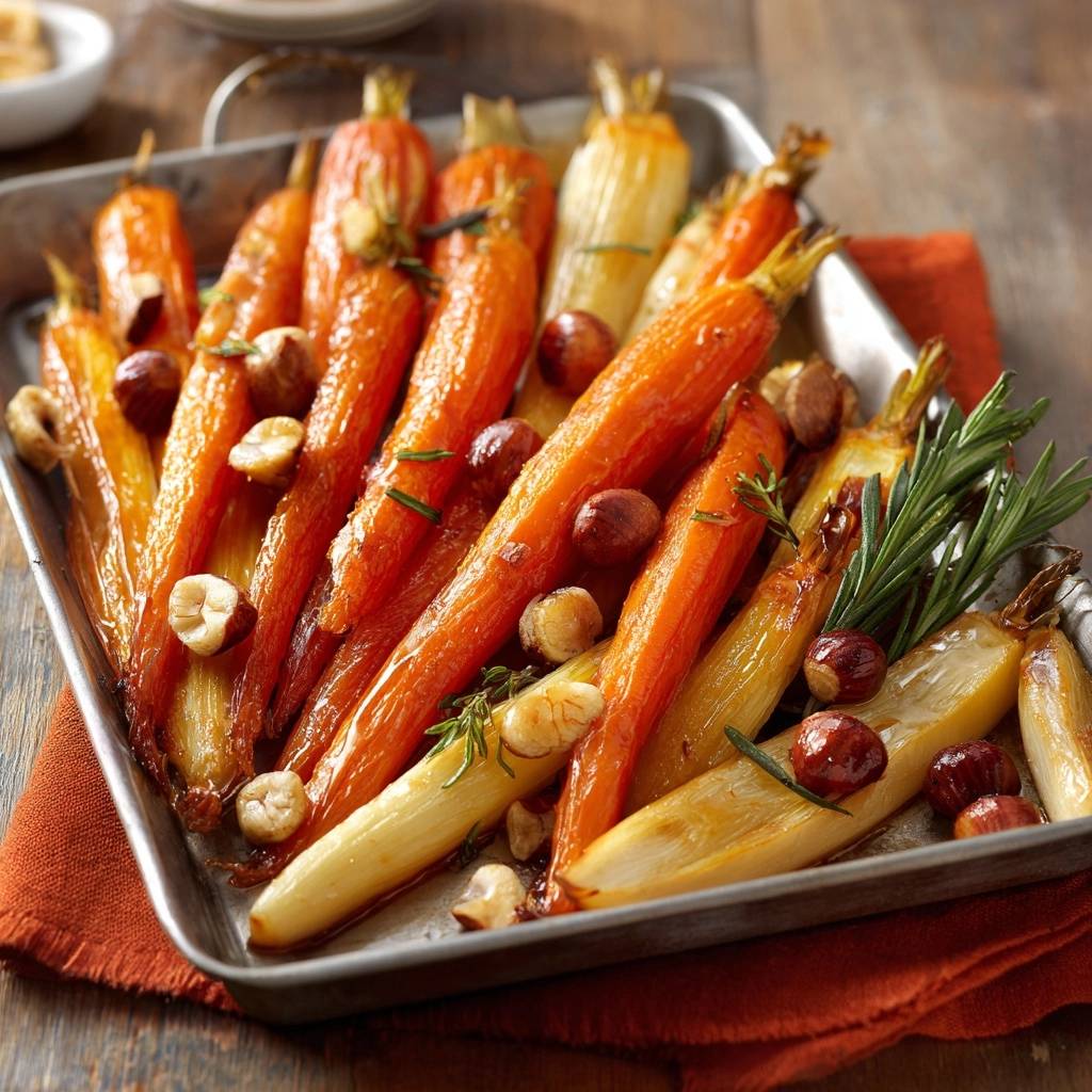 Glasierte Ofen-Möhren mit Haselnüssen