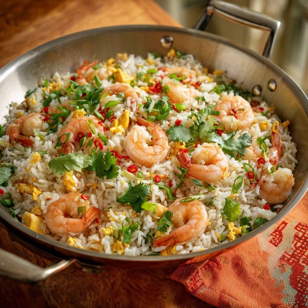 Gebratener Reis mit Garnelen (Nie wieder matschiger Reis!)