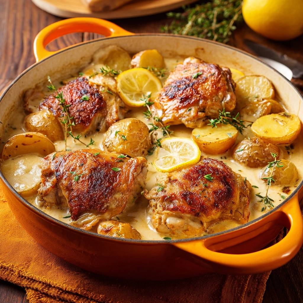 Cremiges Zitronen-Hähnchen mit Babykartoffeln