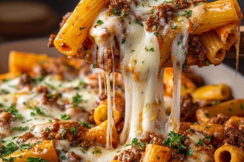 Überbackene Rigatoni mit Hackfleisch und Käse