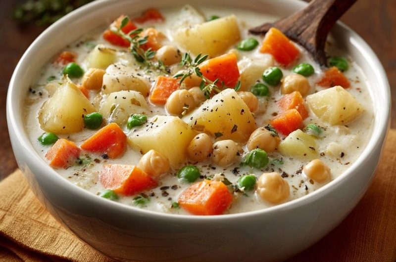 Cremige Kartoffel-Gemüse-Suppe mit Kichererbsen