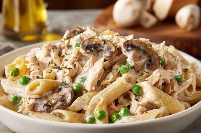 Cremige Penne mit Hähnchen und Pilzen