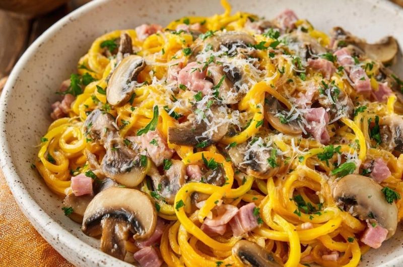 Cremige Pilz-Pasta mit Schinken