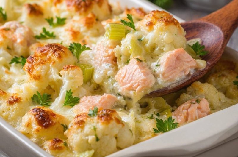 Cremiger Blumenkohl-Lachs-Auflauf (Keine wässrige Soße mehr)