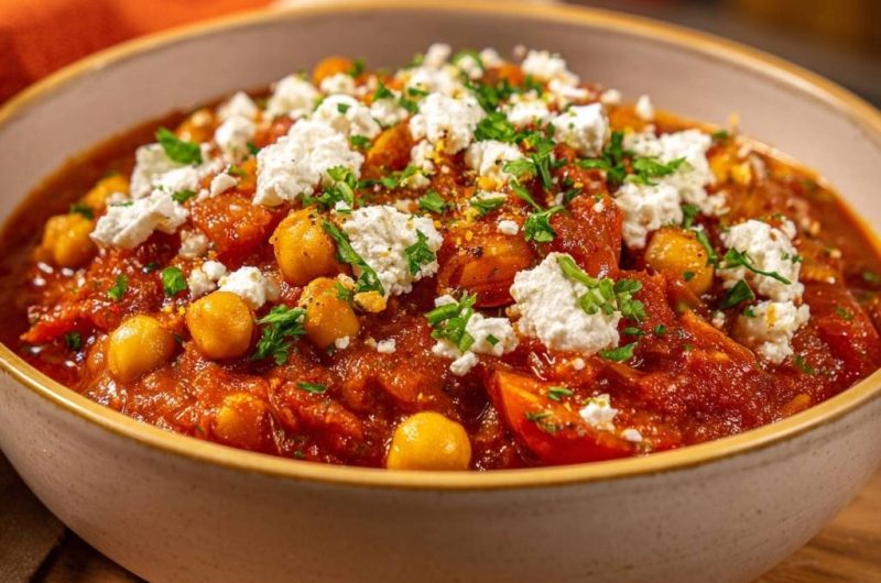 Cremiger Kichererbsen-Tomaten-Eintopf mit Feta