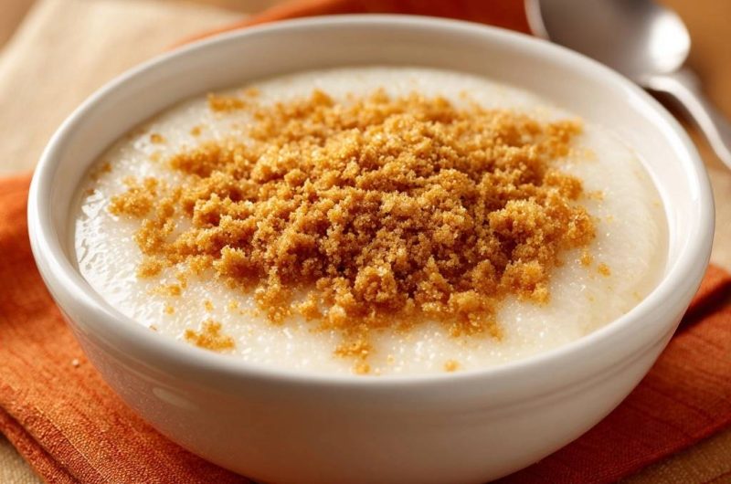 Cremiger Milchreis mit knusprigen Zimtkrümeln (Nie wieder matschige Streusel!)