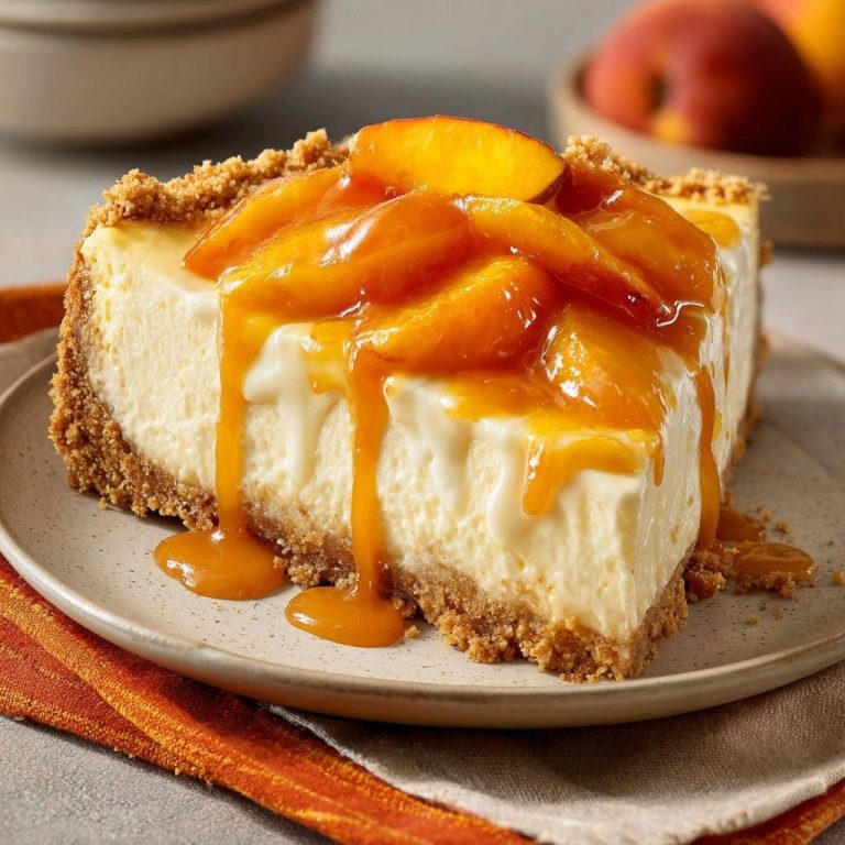 Cremiger Pfirsich-Karamell-Cheesecake (Anti-Matsche-Boden)