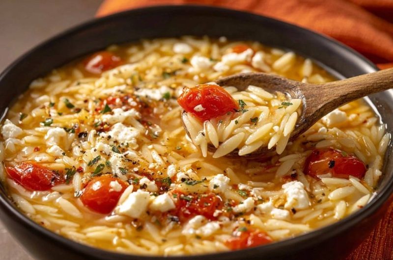 Cremiger Tomaten-Orzo mit Feta