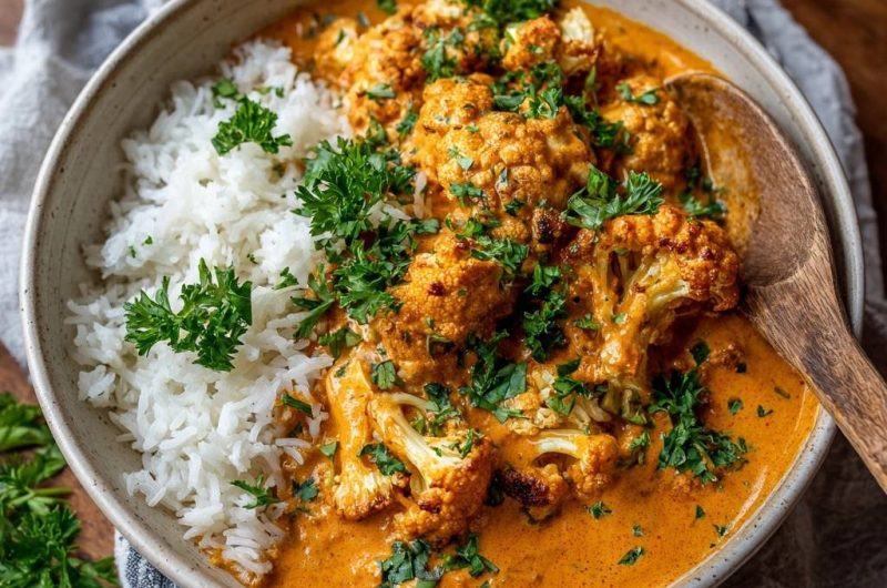 Cremiges Blumenkohl-Curry mit Reis