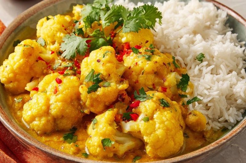 Cremiges Blumenkohl-Curry mit Reis