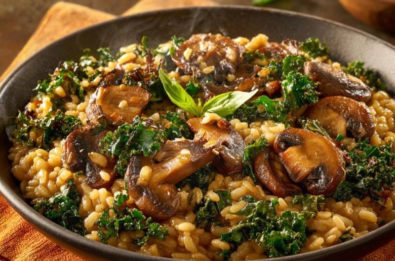 Cremiges Pilz-Risotto mit Grünkohl