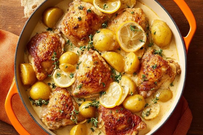 Cremiges Zitronen-Hähnchen mit Babykartoffeln