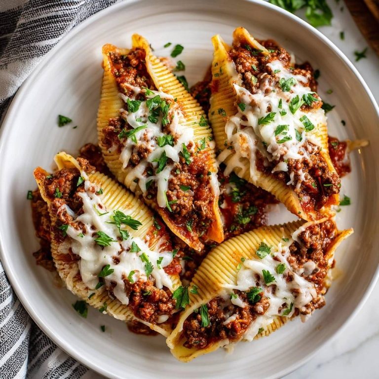 Gefüllte Muschelnudeln mit Hackfleischragout