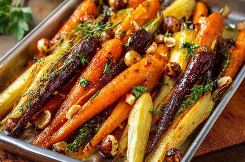 Glasierte Ofen-Möhren mit Haselnüssen