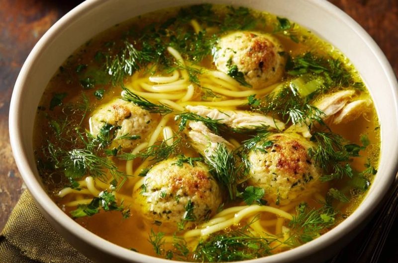 Goldene Hühnersuppe mit gebratenen Geflügel-Klößchen