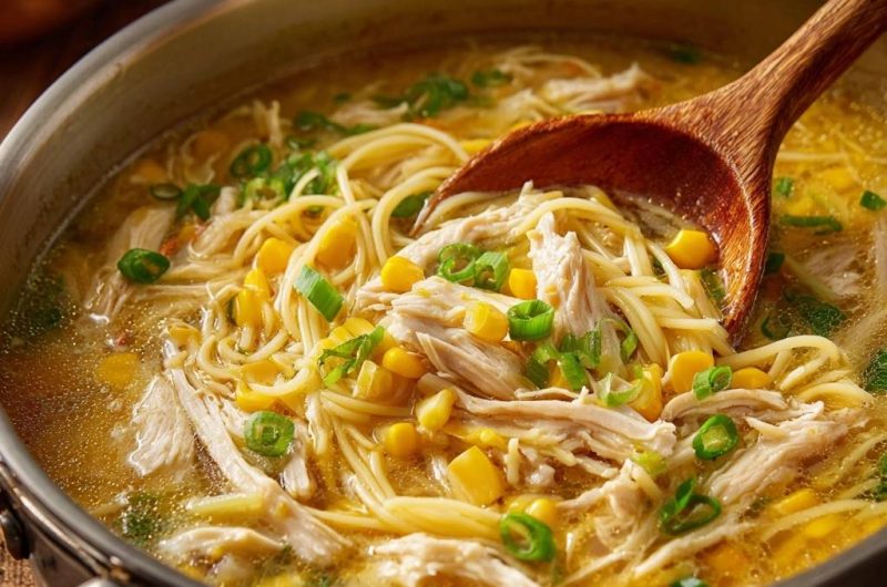 Herzhafte Hühnersuppe mit Mais und Nudeln